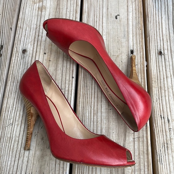 ❤️ 👀 Giuseppe Zanotti Red Leather Peep Toe Wooden Heels Size EU 39.5 - Picture 12 of 13